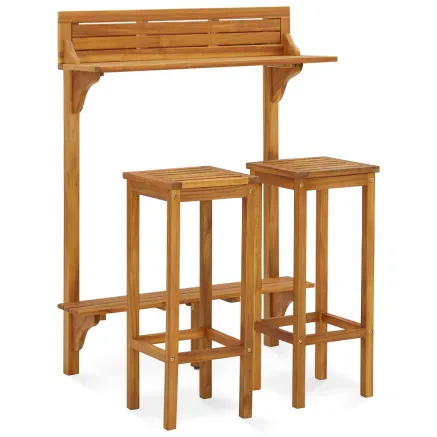 Ensemble de bar de balcon 3 pcs Bois d'acacia solide 2