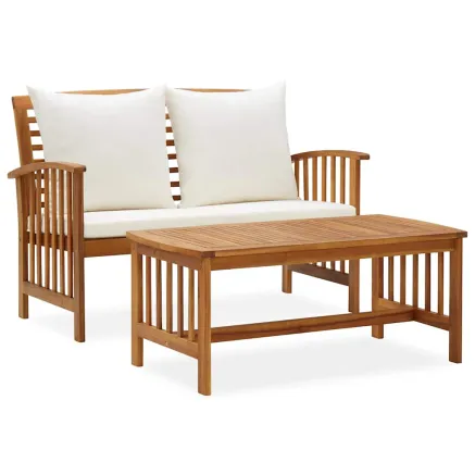 Salon de jardin 2 pcs avec coussins bois d'acacia solide