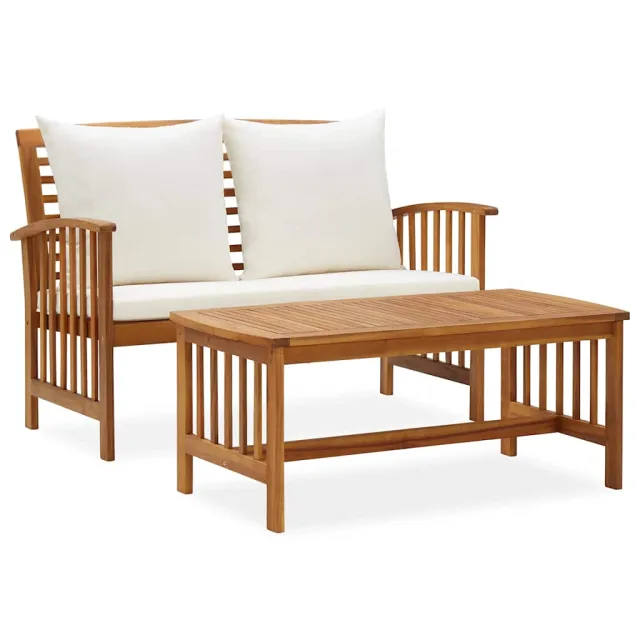 Salon de jardin 2 pcs avec coussins bois d'acacia solide