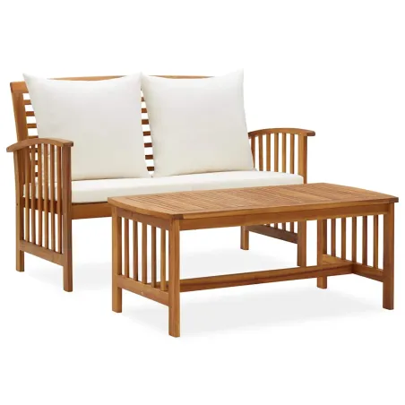 Salon de jardin 2 pcs avec coussins bois d'acacia solide