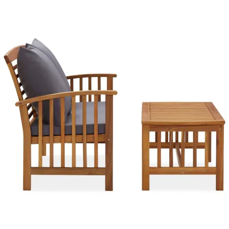 Salon de jardin 2 pcs avec coussins bois d'acacia solide