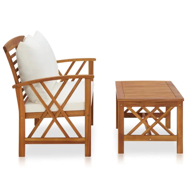 Salon de jardin 2 pcs avec coussins bois d'acacia solide