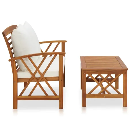 Salon de jardin 2 pcs avec coussins bois d'acacia solide
