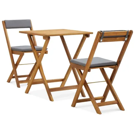 Ensemble de bistro pliable 3 pcs et coussins bois acacia solide