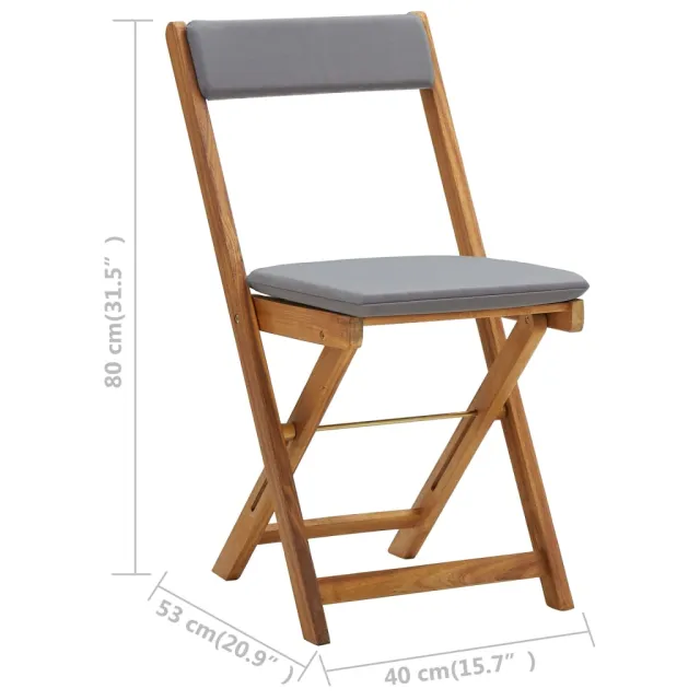 Ensemble de bistro pliable 3 pcs et coussins bois acacia solide