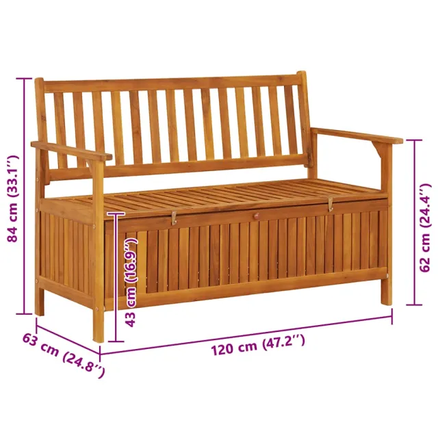 Banc de rangement de jardin 120 cm bois d'acacia solide