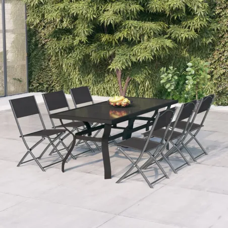 Ensemble à manger de jardin 7 pcs Gris et noir