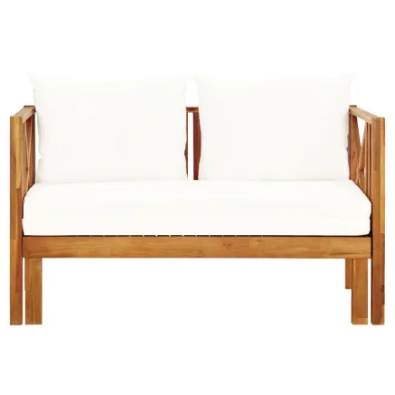 Banc de jardin 2 places et coussins 122 cm Bois d'acacia massif 2