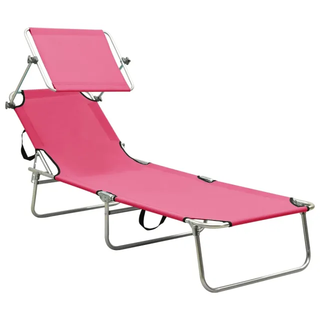 Chaise longue pliable avec auvent acier rose magento