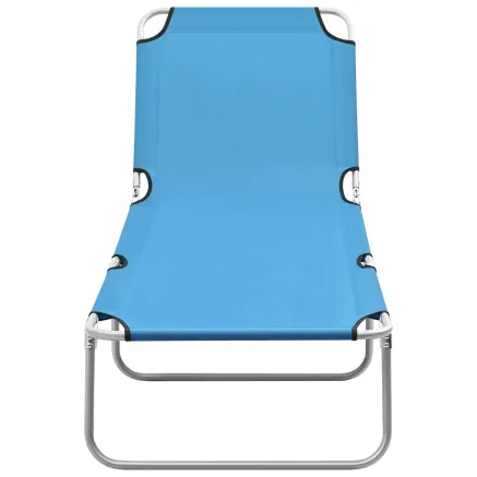 Chaise longue pliable acier et tissu bleu turquoise 2