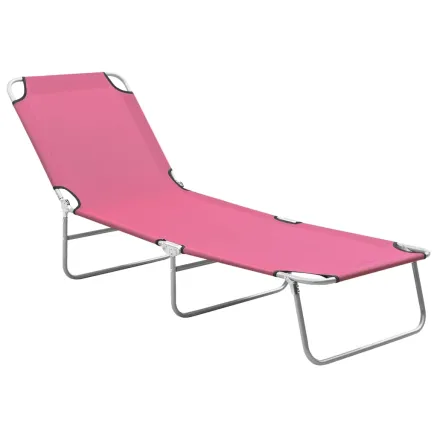 Chaise longue pliable acier et tissu rose