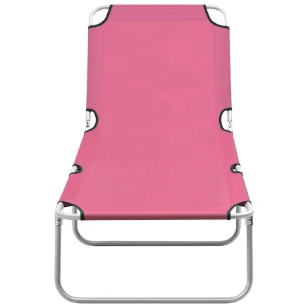 Chaise longue pliable acier et tissu rose 2