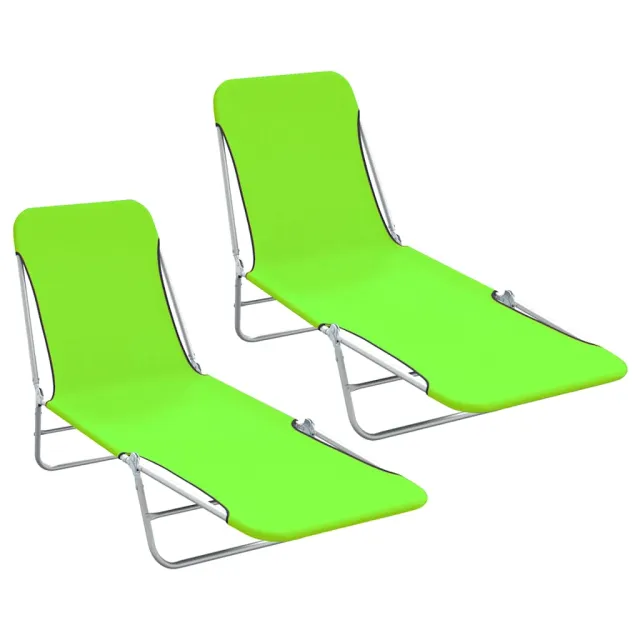 Chaises longues pliables lot de 2 Acier et tissu Vert