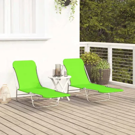 Chaises longues pliables lot de 2 Acier et tissu Vert