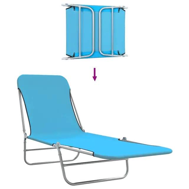 Chaises longues pliables lot de 2 Acier et tissu Bleu