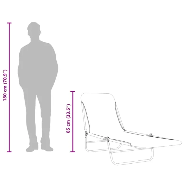 Chaises longues pliables lot de 2 Acier et tissu Bleu