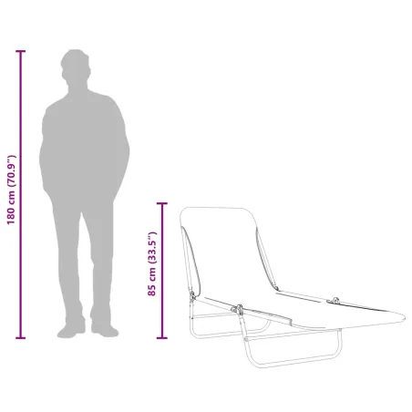 Chaises longues pliables lot de 2 Acier et tissu Bleu