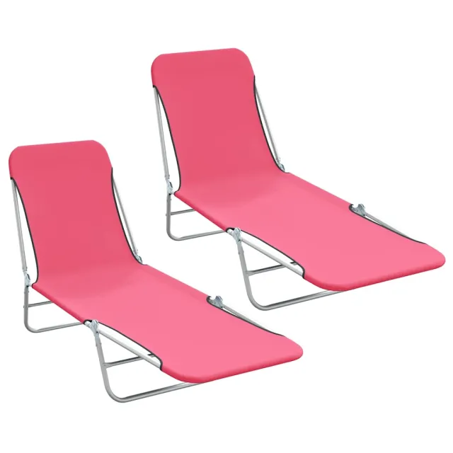 Chaises longues pliables lot de 2 Acier et tissu Rose