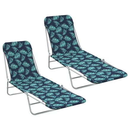 Chaises longues pliables lot de 2 Acier tissu Motif de feuilles