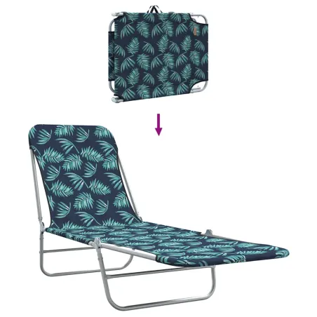 Chaises longues pliables lot de 2 Acier tissu Motif de feuilles