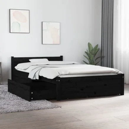 Cadre de lit sans matelas avec tiroirs Noir 90x200 cm