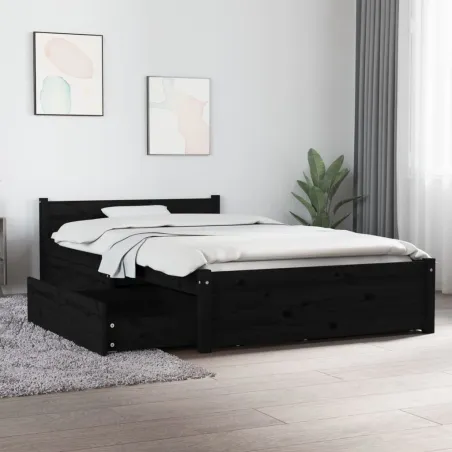 Cadre de lit sans matelas avec tiroirs Noir 90x200 cm