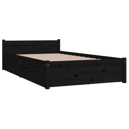Cadre de lit sans matelas avec tiroirs Noir 90x200 cm