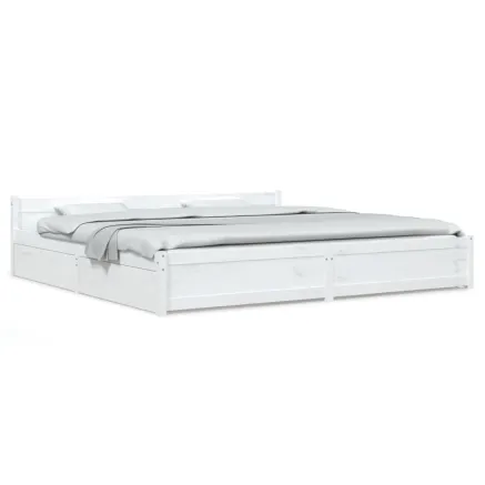 Cadre de lit sans matelas avec tiroirs blanc 2