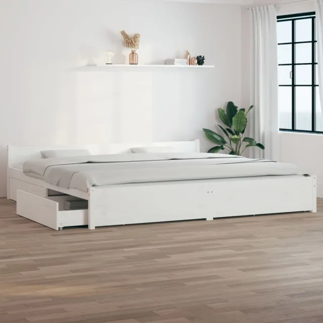 Cadre de lit sans matelas avec tiroirs blanc 200x200 cm