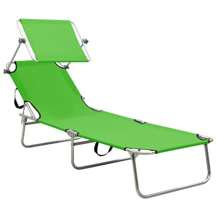 Chaise longue pliable avec auvent vert aluminium 2