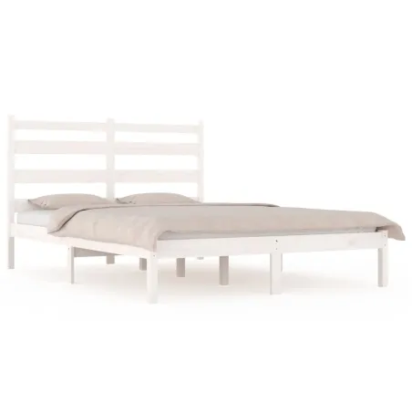 Cadre de lit sans matelas blanc bois de pin massif