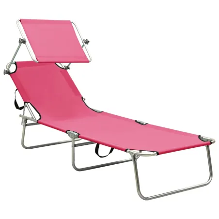 Chaise longue pliable avec auvent rose aluminium