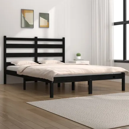 Cadre de lit sans matelas noir bois massif 140x190 cm