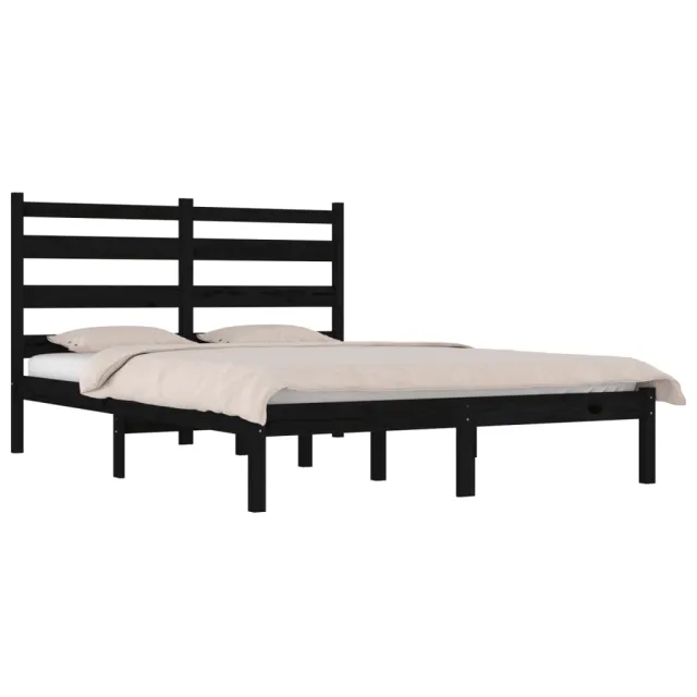 Cadre de lit sans matelas noir bois massif 140x190 cm