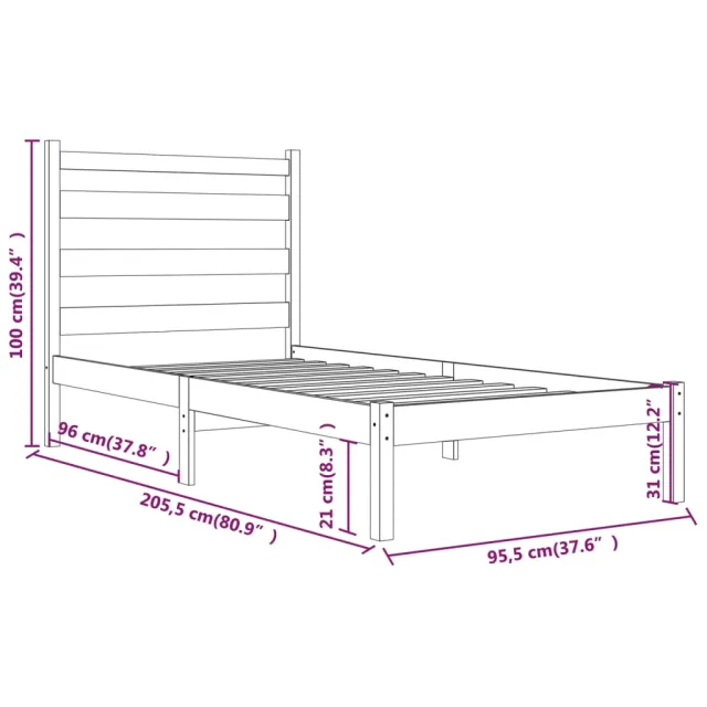 Cadre de lit sans matelas bois massif 90x200 cm