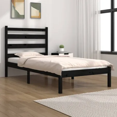 Cadre de lit sans matelas noir bois massif 100x200 cm
