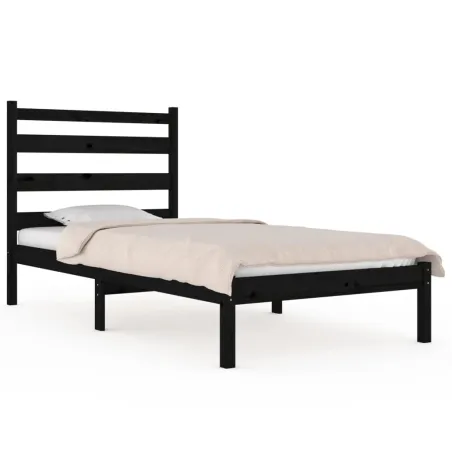 Cadre de lit sans matelas noir bois massif 100x200 cm