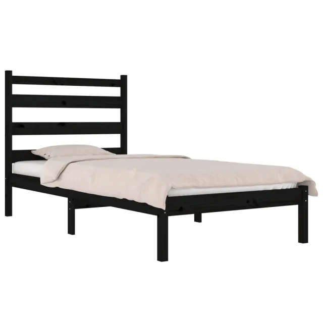 Cadre de lit sans matelas noir bois massif 100x200 cm