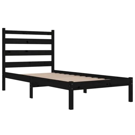 Cadre de lit sans matelas noir bois massif 100x200 cm