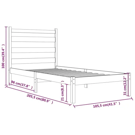 Cadre de lit sans matelas noir bois massif 100x200 cm
