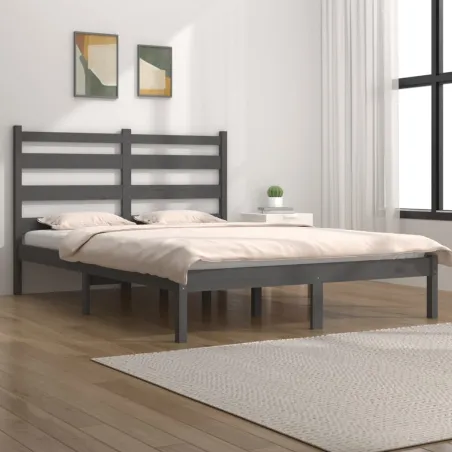 Cadre de lit sans matelas gris bois massif 200x200 cm