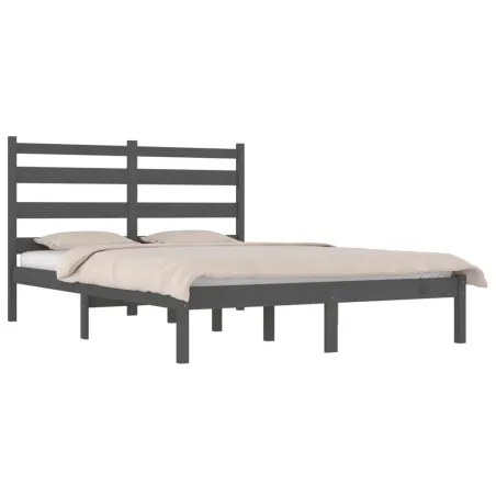 Cadre de lit sans matelas gris bois massif 200x200 cm