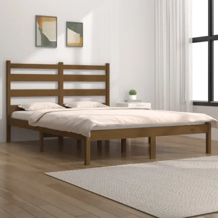 Cadre de lit sans matelas marron miel bois massif 200x200 cm