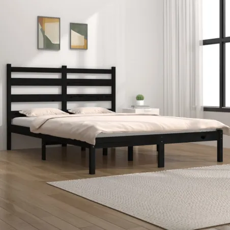 Cadre de lit sans matelas noir bois massif 200x200 cm