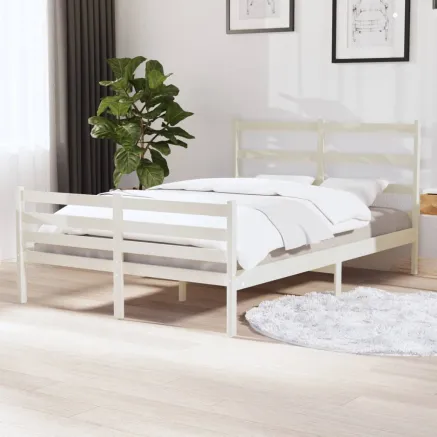 Cadre de lit sans matelas blanc bois massif