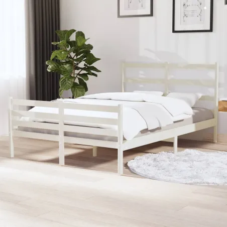 Cadre de lit sans matelas blanc bois massif