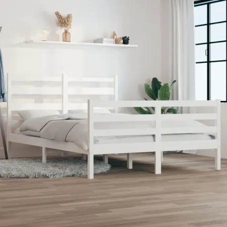 Cadre de lit sans matelas bois de pin massif 120x200 cm blanc