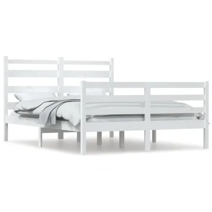 Cadre de lit sans matelas bois de pin massif 120x200 cm blanc 2