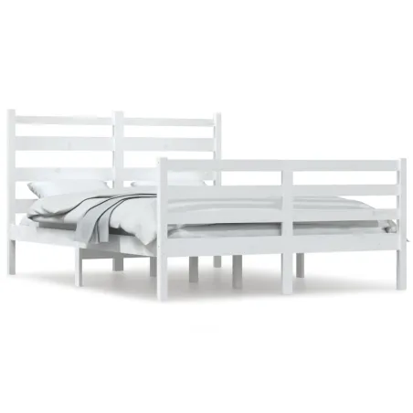 Cadre de lit sans matelas bois de pin massif 120x200 cm blanc