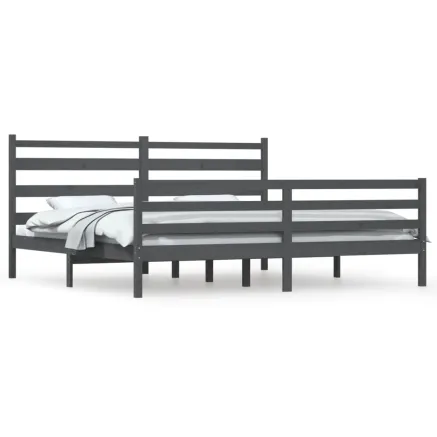Cadre de lit sans matelas bois massif de pin 200x200 cm gris 2